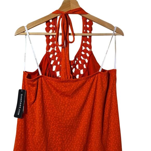 NWT Rampage Red/Orange Polka Dot Cutout Halter Top Large 0110 - Picture 3 of 10